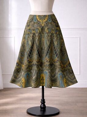 Lapis Paisley A-Line Skirt in Yellow & Teal